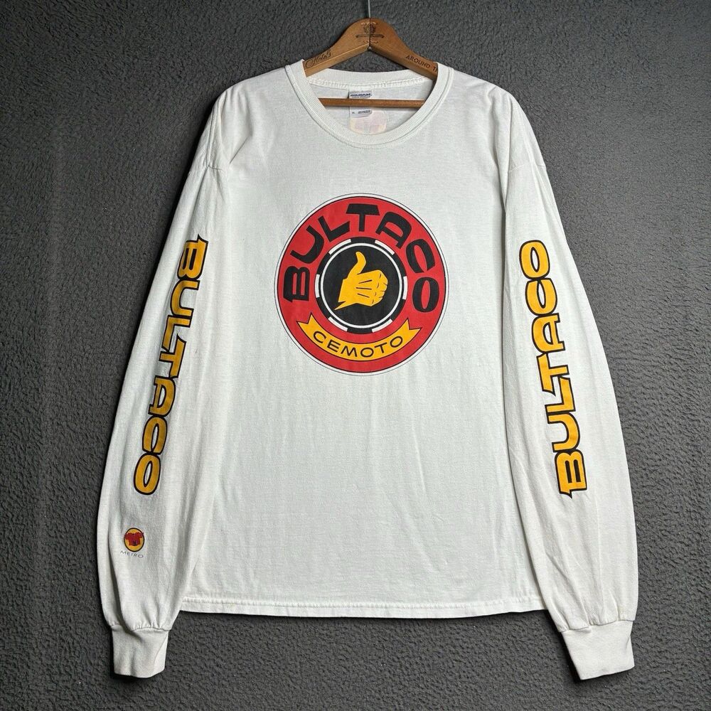 Vintage Bultaco Motorcycle Graphic T-Shirt Size XL Long Sleeve